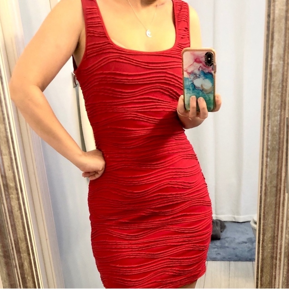 Guess Red Ruched Bodycon Mini Dress